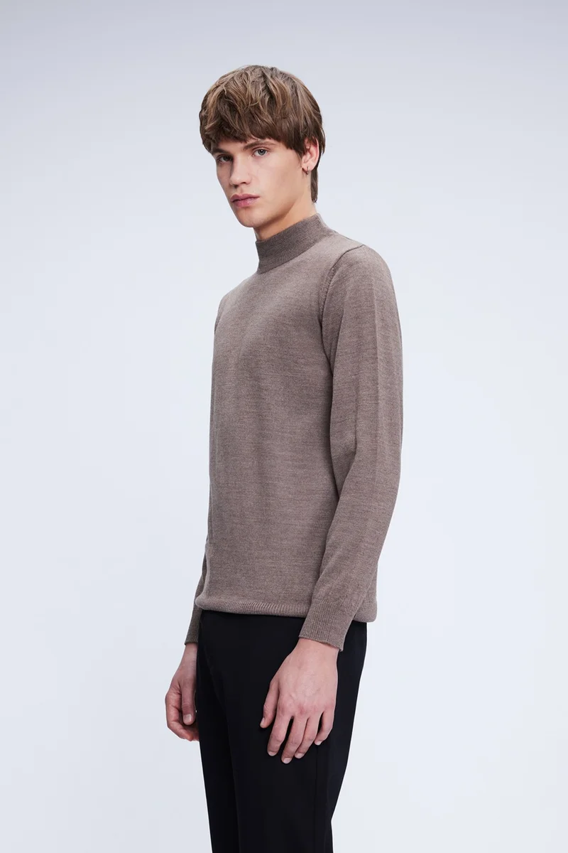 Hatemoğlu Mink Regular Fit Plain Half Turtleneck Wool Knitwear Sweater