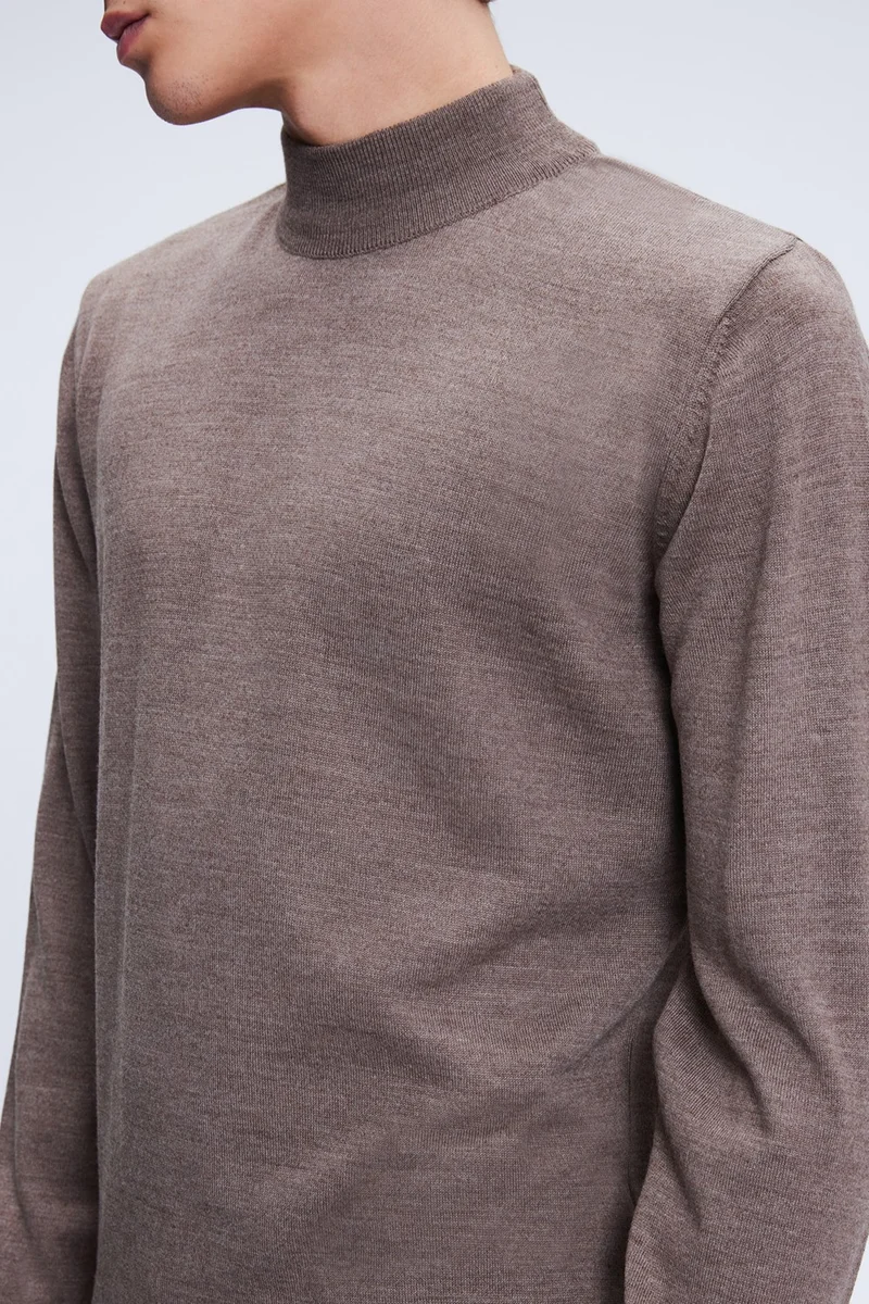 Hatemoğlu Mink Regular Fit Plain Half Turtleneck Wool Knitwear Sweater