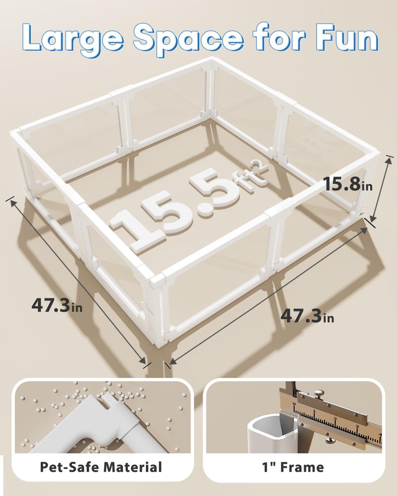BUCATSTATE Acrylic Guinea Pig Cages for 2, 15.5 sq ft Guinea Pigs Playpen with Door, Clear Rabbit Playpen Indoor for Pigges, Hedgehogs, Quail, Chickens (47" L x 47" W x 16" H, 8 Panels) - Image 5