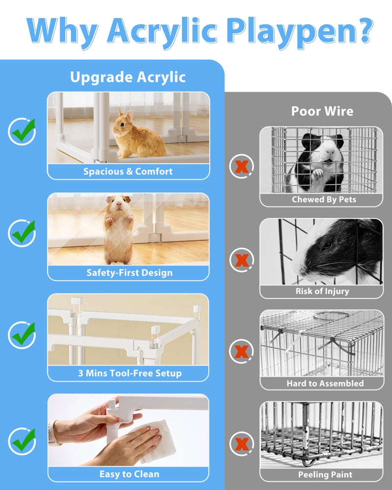BUCATSTATE Acrylic Guinea Pig Cages for 2, 15.5 sq ft Guinea Pigs Playpen with Door, Clear Rabbit Playpen Indoor for Pigges, Hedgehogs, Quail, Chickens (47" L x 47" W x 16" H, 8 Panels) - Image 2