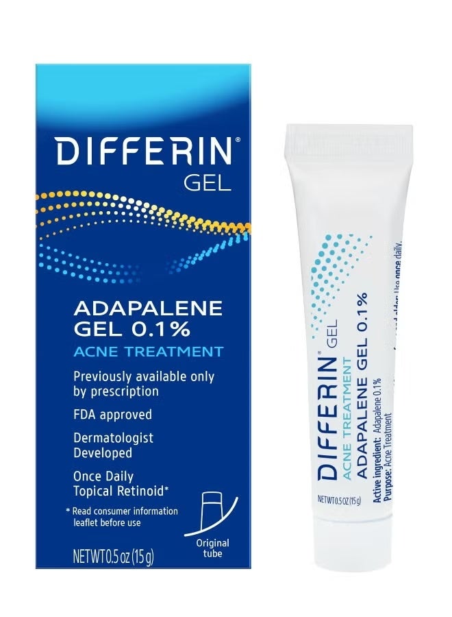 Differin Acne Treatment Gel, 30 Day Supply, Retinoid Treatment for Face with 0.1% Adapalene, Gentle Skin Care for Acne Prone Sensitive Skin, 15g Tube - Image 1