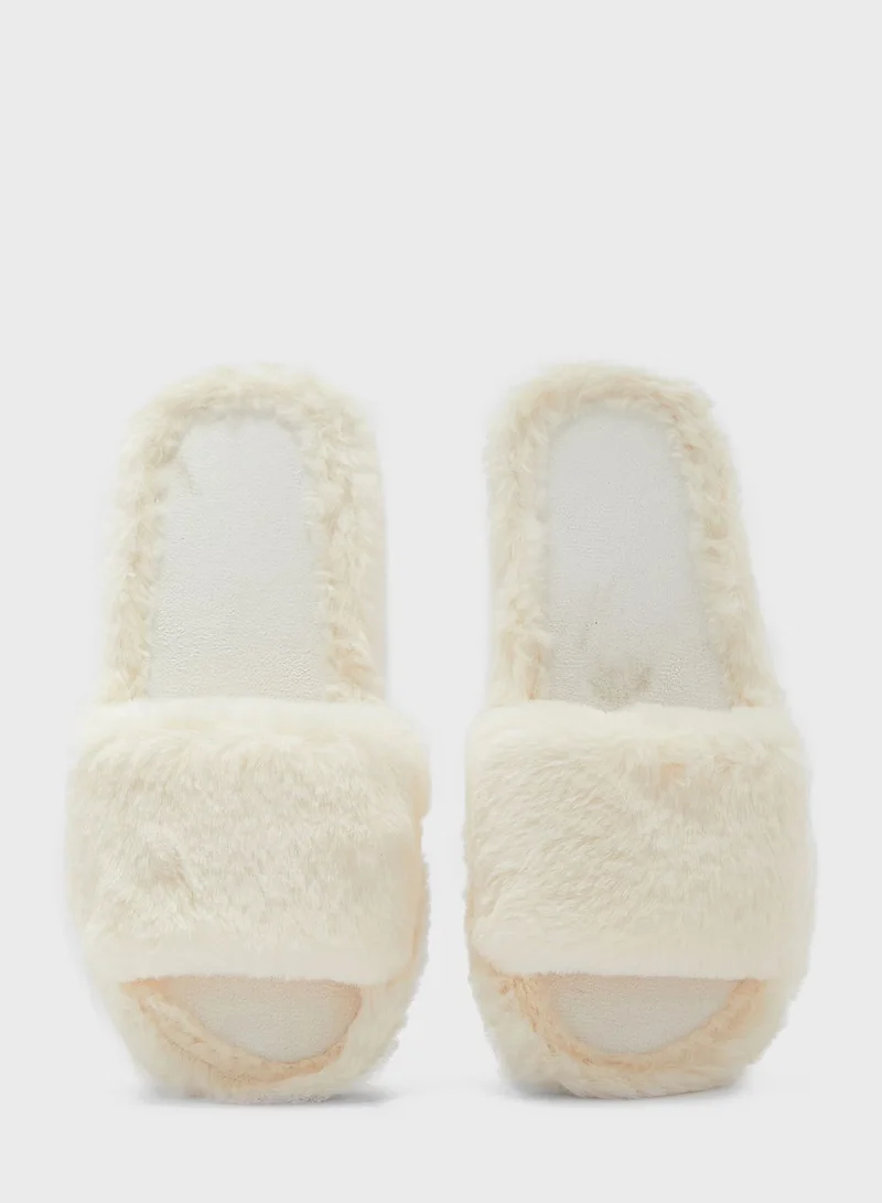 Ginger Open Toe Fluffy Bedroom Slippers