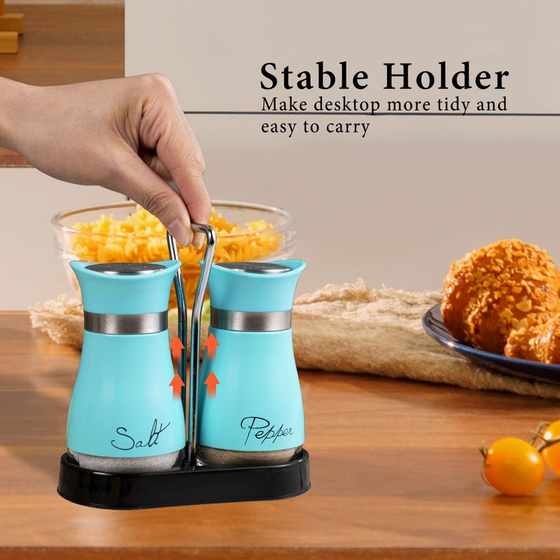 Lonffery Salt and Pepper Shakers Set, Stainless Steel with Glass Bottle for Table, RV, Camp, BBQ, Set of 2, Turquoise - Image 5