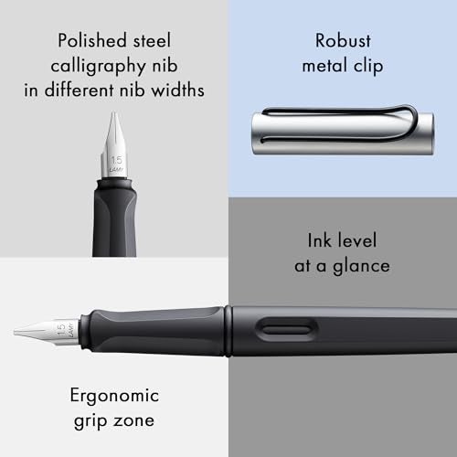 LAMY طقم قلم حبر خط عربي لامي جوي الأسود - قلم حبر مع 3 رؤوس مختلفة (1.1/1.5/1.9 مم) - قلم خط مع رأس شريطي ومقبض مريح - يشمل 5 خراطيش حبر زرقاء T 10 - Image 4