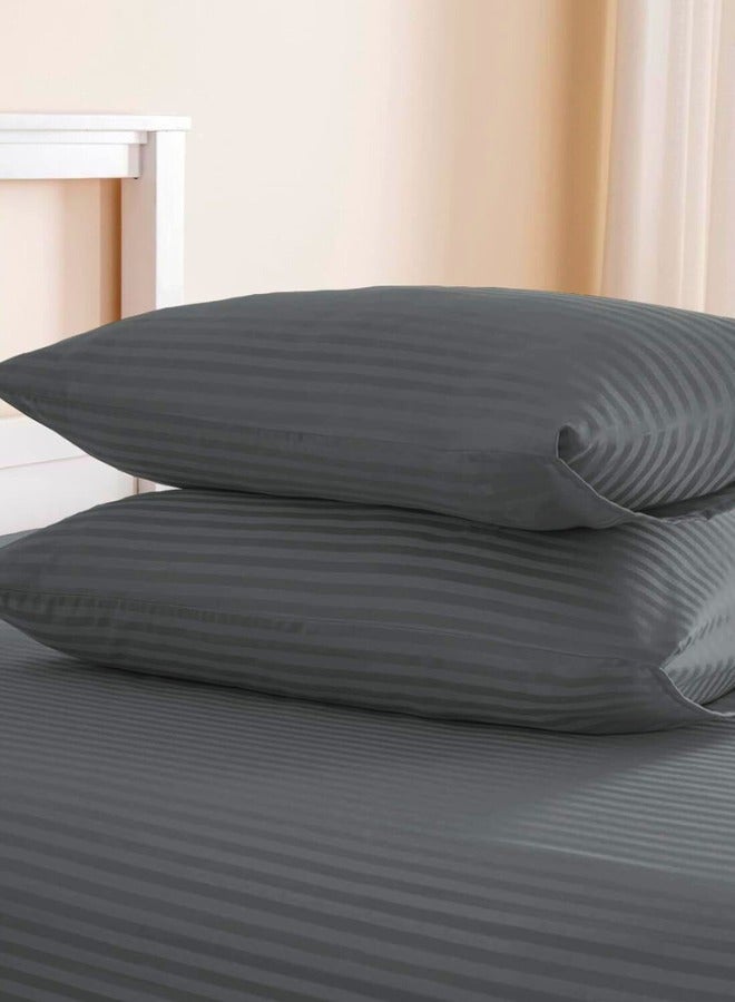 Chase Up Microfiber Stripe Fitted Sheet with Pillowcase Set - 90x200+17cm (Grey) - Image 2