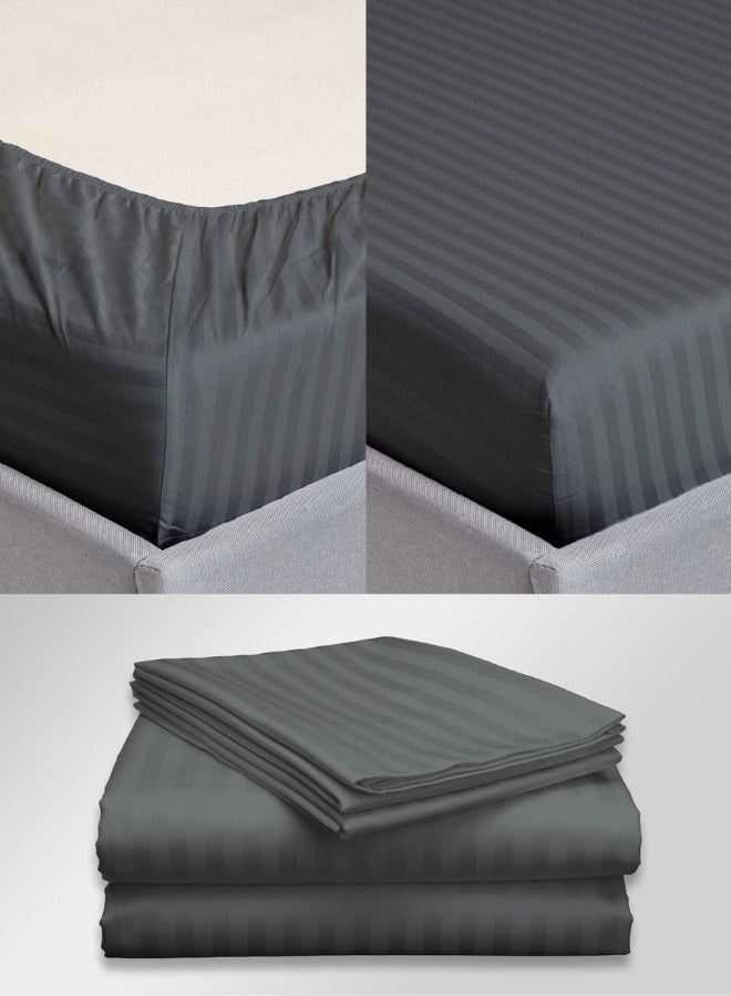 Chase Up Microfiber Stripe Fitted Sheet with Pillowcase Set - 90x200+17cm (Grey) - Image 3