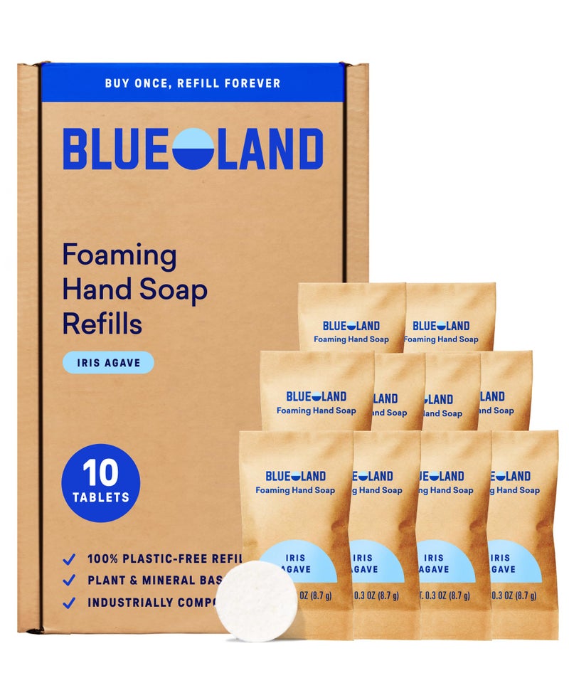 BLUELAND Foaming Hand Soap Refill Tablets, 10-Pack, Iris Agave Scent, Eco Friendly Cleaning Products, 10 x 9 Fl oz - Image 1