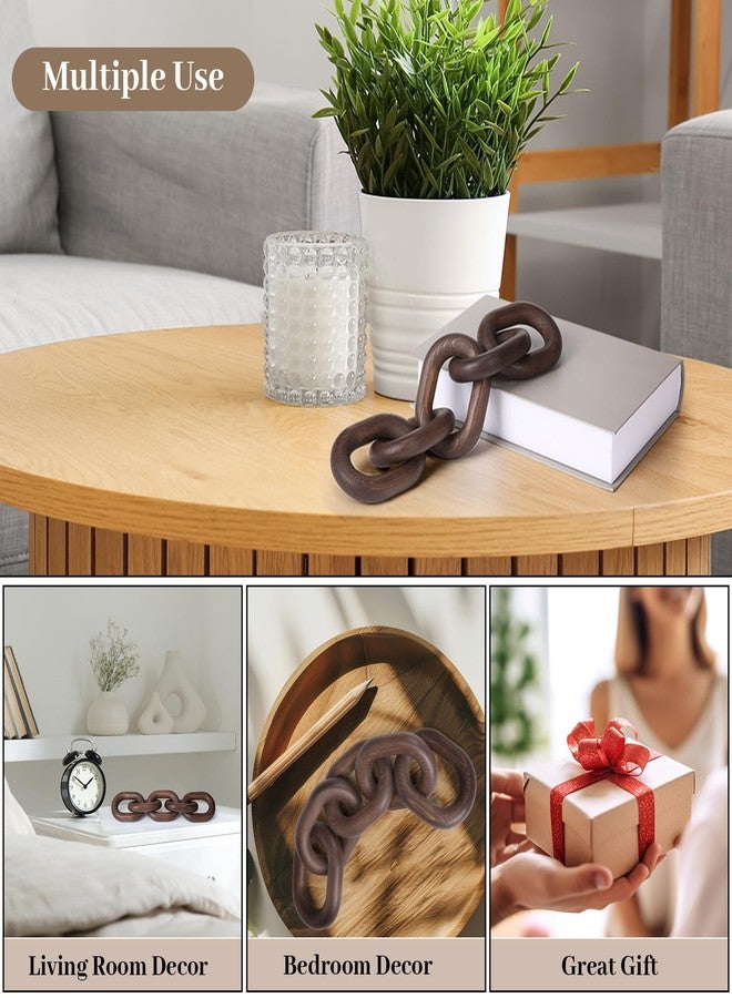 Queekay Decorative Wood Chain Link Decor Rustic Wooden 5 Link Wooden Decor Ornament Farmhouse Home Decoration Hand Carved Wood Chain Ornaments for Coffee Table(Dark Walnut) - Image 4