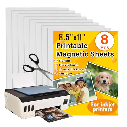 Towjug Printable Magnetic Sheets 8.5x11 Inches for Inkjet Printers, 8 Sheets Glossy Print Paper Non-Adhesive Backing, 12mil Thickness DIY Flexible Magnet Photos - Image 1