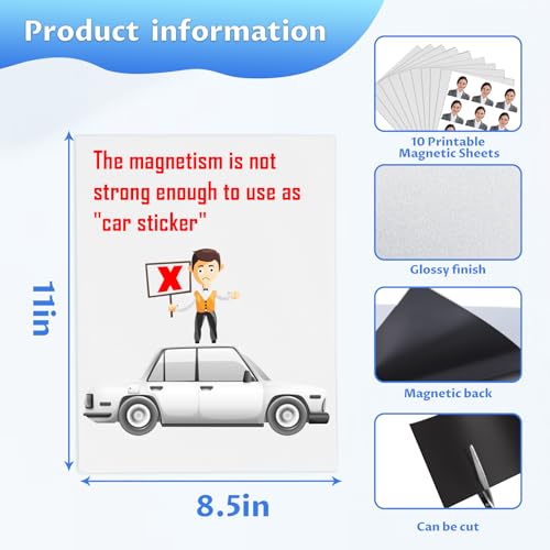 Towjug Printable Magnetic Sheets 8.5x11 Inches for Inkjet Printers, 8 Sheets Glossy Print Paper Non-Adhesive Backing, 12mil Thickness DIY Flexible Magnet Photos - Image 3