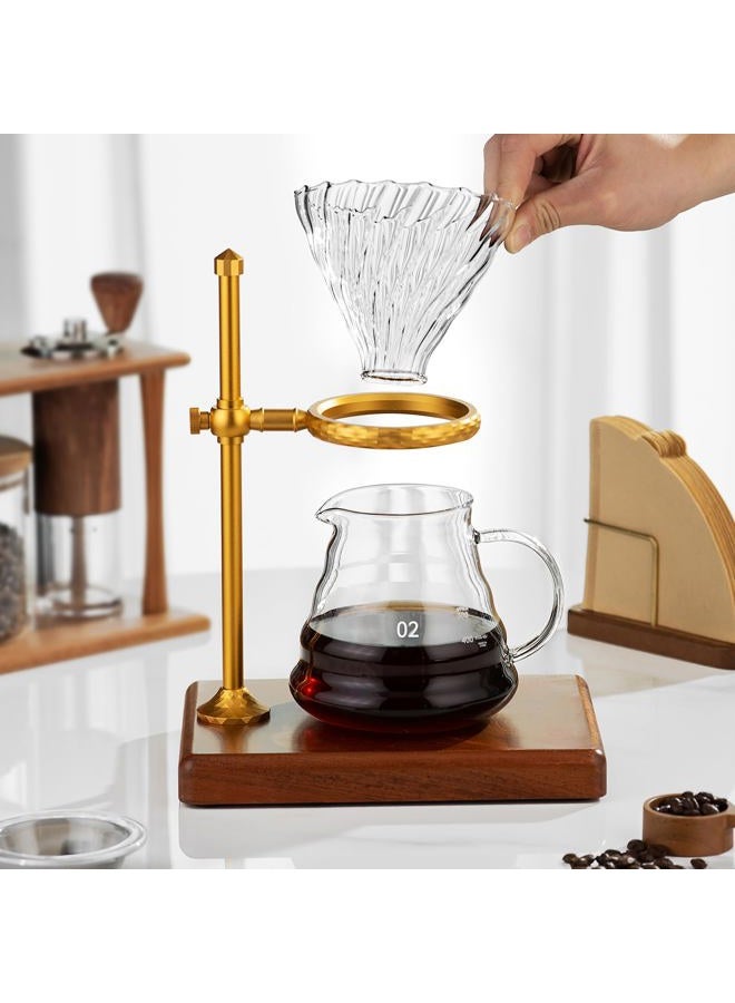 shoxil Pour Over Coffee Maker Set – Glass Coffee Dripper with Stainless Steel Stand, Wooden Base & 40 Filters – Travel Filter Coffee Maker - Image 3
