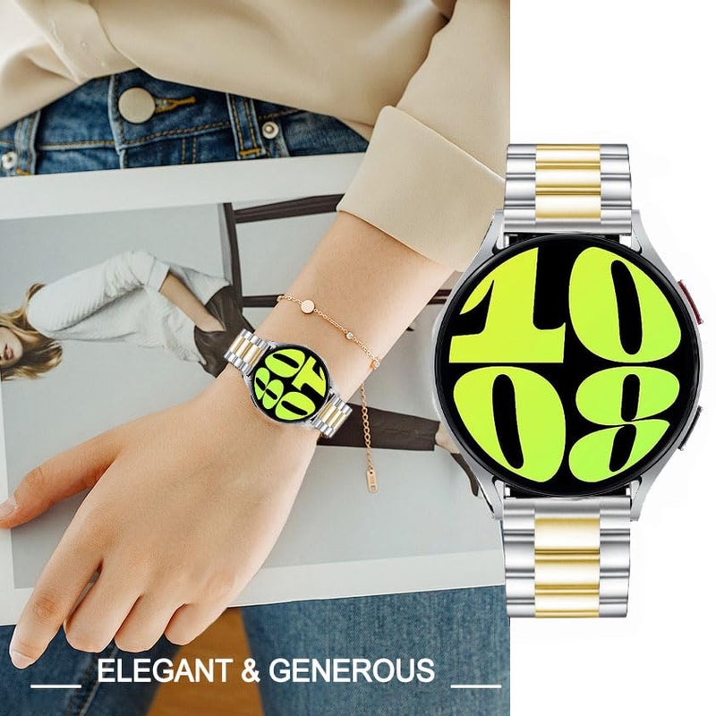 DEALELE Bands Compatible with Samsung Galaxy Watch 7 / FE / 6/6 Classic / 5/5 Pro / 4/4 Classic/Galaxy 3 41mm, 20mm Stainless Steel Metal Replacement Strap for Women Men (Silver/gold) - Image 5