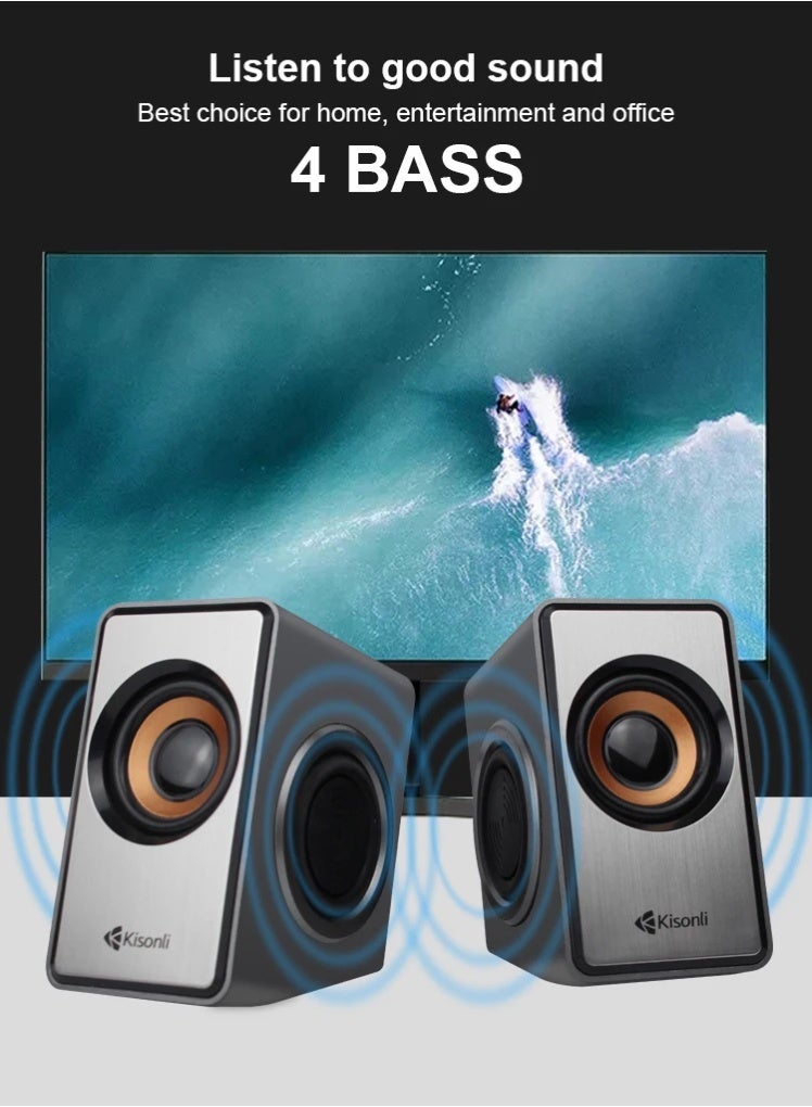 Kisonli T-007 2.0 Computer Speaker – Clear Stereo Sound with Deep Bass - Image 3