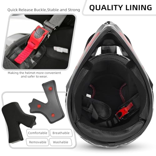 SPARK DOT Motocross Dirt Bike Helmets Full Face Motorcycle Off-Road Mountain E-Bike BMX MX ATV Helmet (with Gloves Goggles Mask) 4Pcs Set (Red, Small) - Image 5