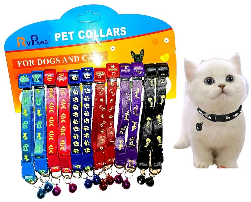 Pups&Pets Pups&Ppets10 MM Reflective Collar Glow-in-The-Dark Visibility Reflective Light-up cat Collar for Small Breeds Puppy Kitten Rabbit (Pack of 4 Collar) - Image 1
