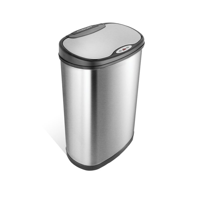 Ninestars 13 Gallon Kitchen Trash Can, Automatic Touchless Motion Sensor Trash Can with Black Lid, 50 Liter Stainless Steel Garbage Bin, Oval, DZT-50-13 - Image 1