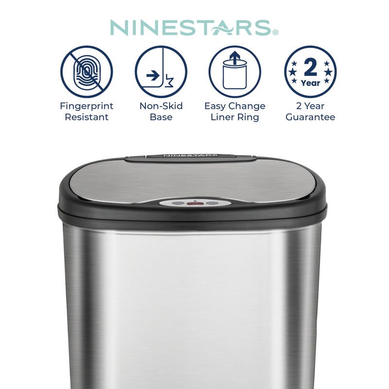 Ninestars 13 Gallon Kitchen Trash Can, Automatic Touchless Motion Sensor Trash Can with Black Lid, 50 Liter Stainless Steel Garbage Bin, Oval, DZT-50-13 - Image 4
