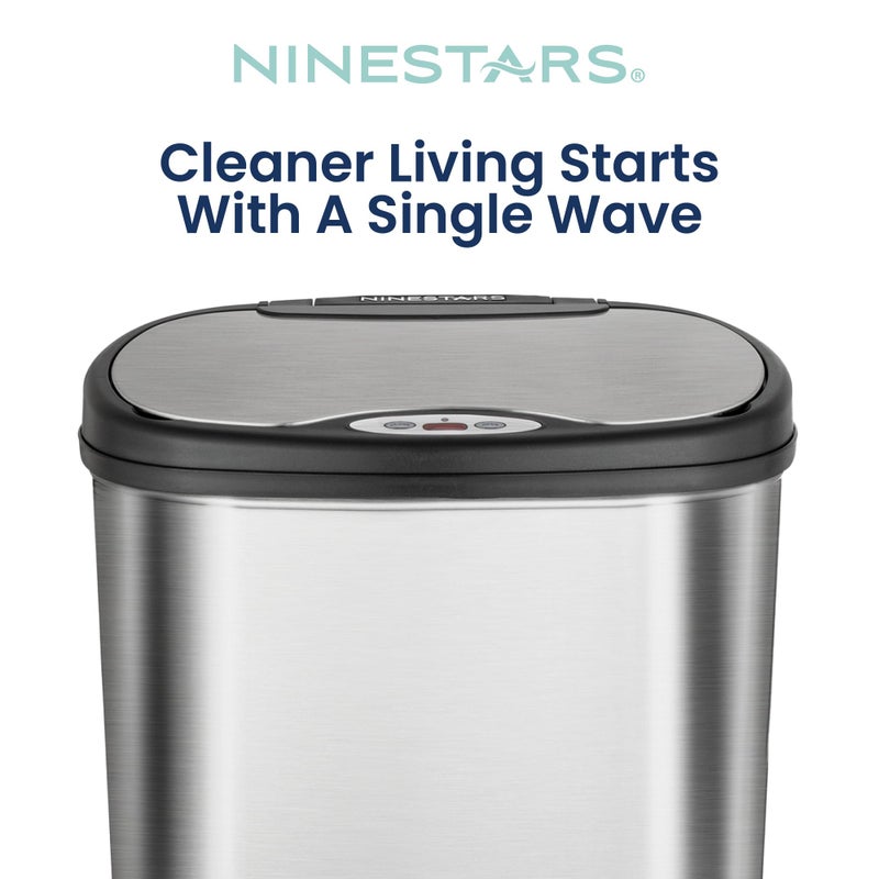 Ninestars 13 Gallon Kitchen Trash Can, Automatic Touchless Motion Sensor Trash Can with Black Lid, 50 Liter Stainless Steel Garbage Bin, Oval, DZT-50-13 - Image 2