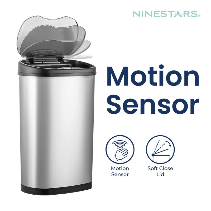 Ninestars 13 Gallon Kitchen Trash Can, Automatic Touchless Motion Sensor Trash Can with Black Lid, 50 Liter Stainless Steel Garbage Bin, Oval, DZT-50-13 - Image 3