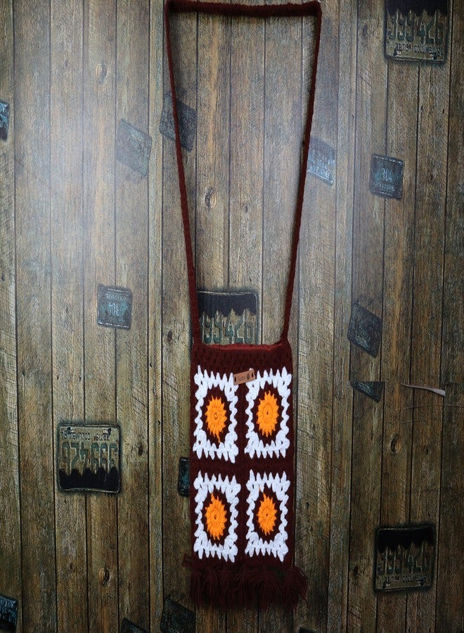 Sutra Handmade Wool Crochet Brown Sunflower Bag | Boho Shoulder Purse | Eco-Friendly Reusable Tote Bag | Summer Beach Handbag for Women Girls - Image 3
