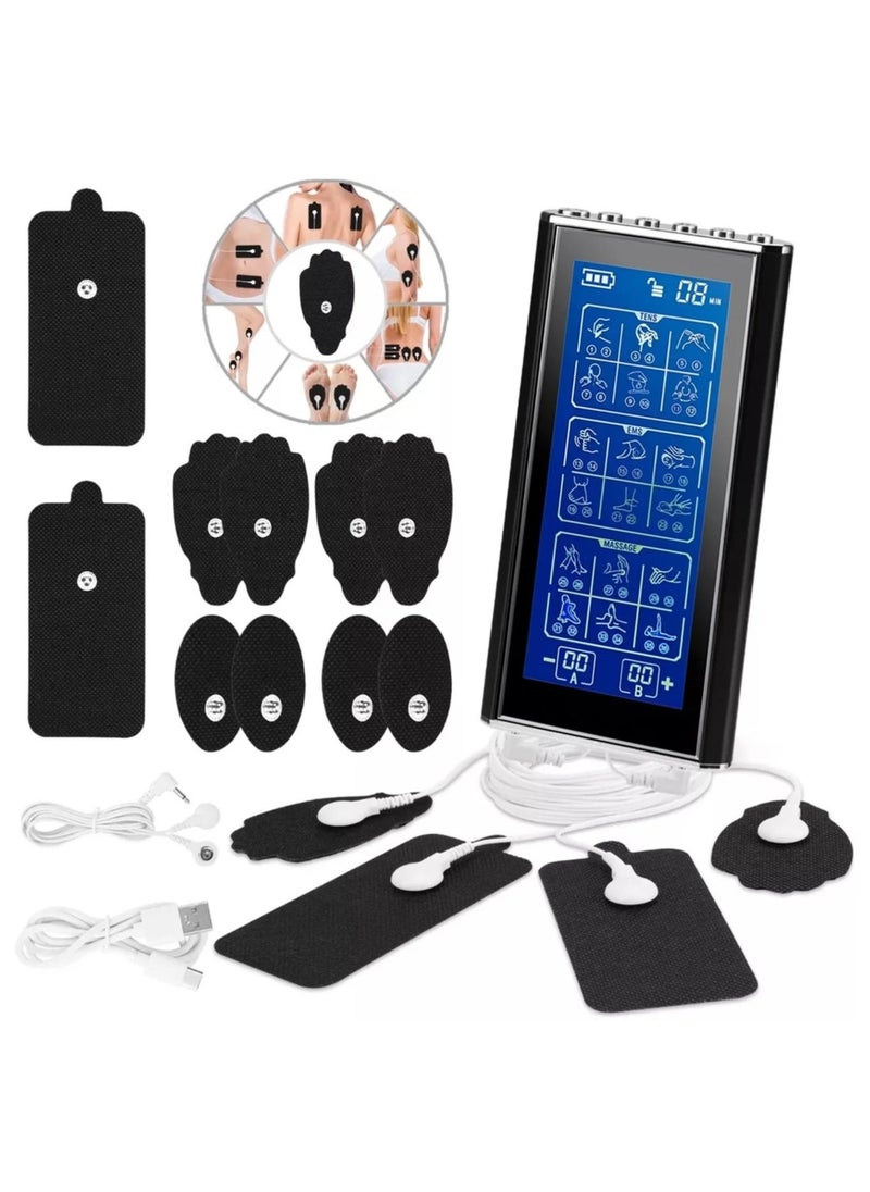 LAESO 3-in-1 Dual Channel TENS EMS Unit 36 Modes Mini Rechargeable Physiotherapy Instrument for Back Neck Pain Relief Therapy,Deep Tissue Shoulder Pain Relief,Electronic Pulse Massager Muscle Massager (Black)  - Image 1