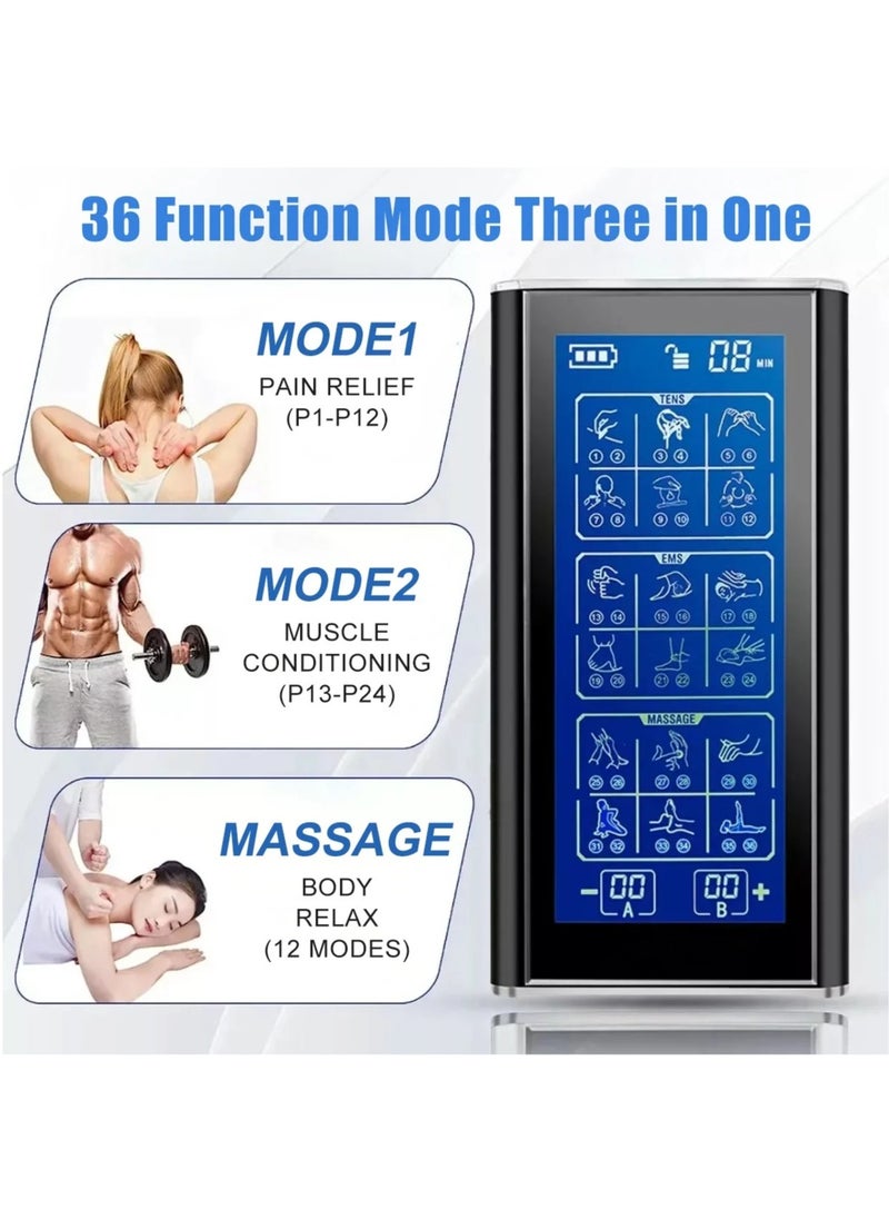 LAESO 3-in-1 Dual Channel TENS EMS Unit 36 Modes Mini Rechargeable Physiotherapy Instrument for Back Neck Pain Relief Therapy,Deep Tissue Shoulder Pain Relief,Electronic Pulse Massager Muscle Massager (Black)  - Image 4