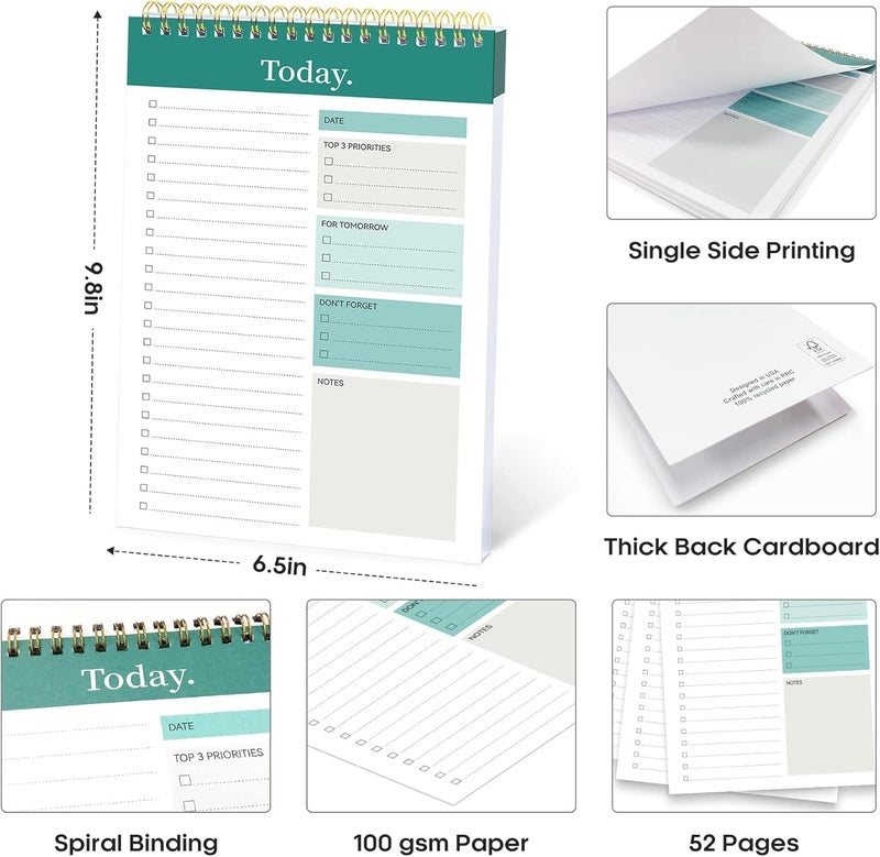 PREMIFY Daily To Do List Notepad – Spiral Bound Planner with PVC Cover – 52 Sheets Checklist for Productivity (6.5" x 9.8") - Image 3