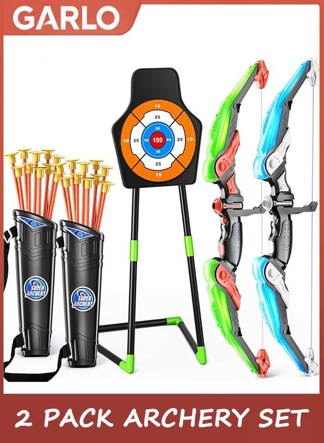 Garlo 2 Pack Archery Set - Includes 2 Bows, 20 Suction Cup Arrows & 2 Quivers & Standing Target, Outdoor Light Up Toys for Indoor Outdoor Sport Gifts for Boys Girls Ages 4-12 - Image 1