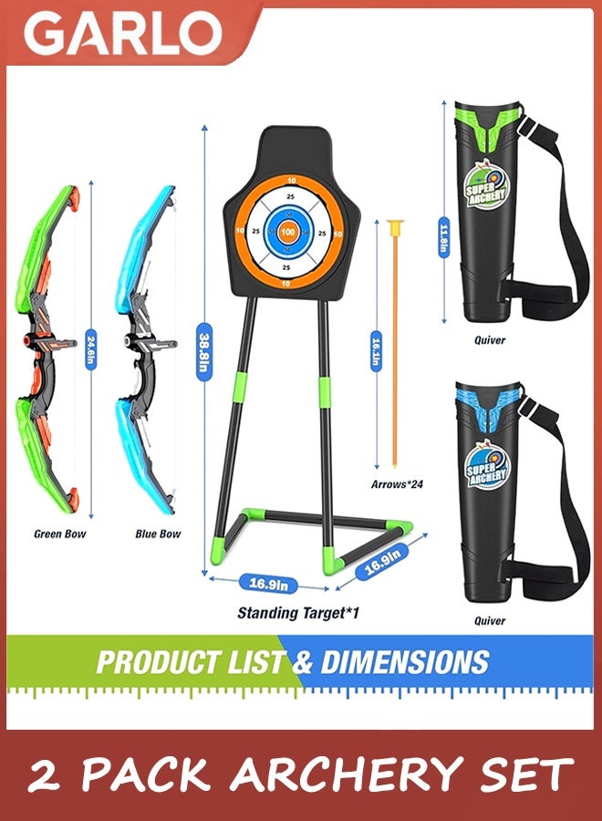 Garlo 2 Pack Archery Set - Includes 2 Bows, 20 Suction Cup Arrows & 2 Quivers & Standing Target, Outdoor Light Up Toys for Indoor Outdoor Sport Gifts for Boys Girls Ages 4-12 - Image 2
