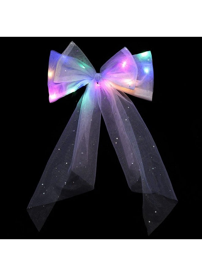JONKY Light Up Bow Hair Clips Veil Hair Barrettes Led Bows Headdress Bowknot Hairpin Short Tulle Party Hair Accessories For Women And Girls - Image 2