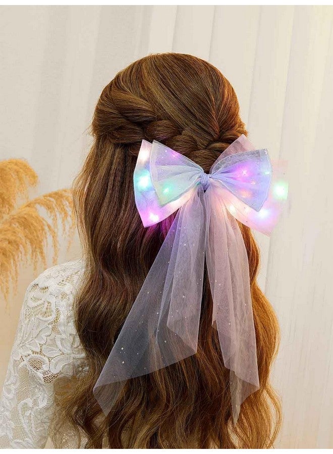 JONKY Light Up Bow Hair Clips Veil Hair Barrettes Led Bows Headdress Bowknot Hairpin Short Tulle Party Hair Accessories For Women And Girls - Image 5