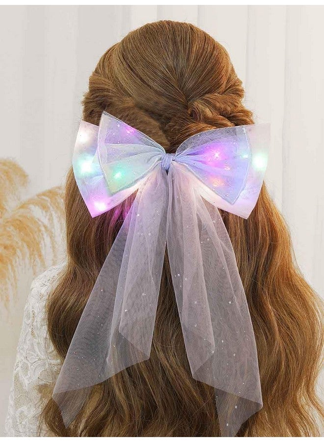 JONKY Light Up Bow Hair Clips Veil Hair Barrettes Led Bows Headdress Bowknot Hairpin Short Tulle Party Hair Accessories For Women And Girls - Image 3
