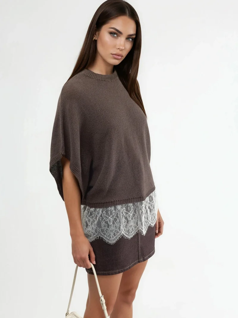 Qustyle QU STYLE Relaxed Fit Knit Sweater with Lace Detail