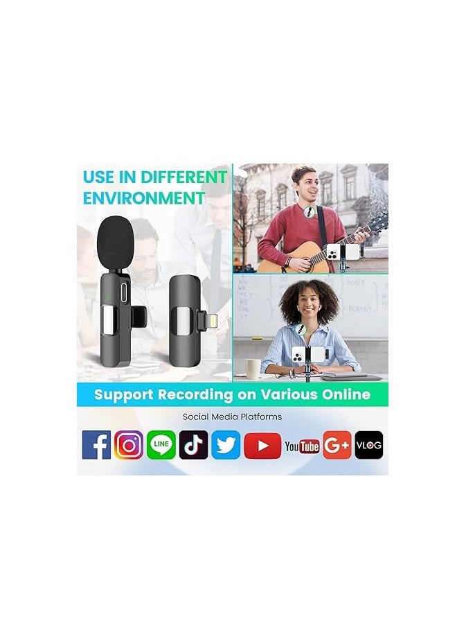 General - 2 Pack Wireless Microphone for iPhone iPad, Mini Wireless Clip-on Microphones for iPhone Video Recording, YouTube, Interview, TikTok, Vlog - Image 1