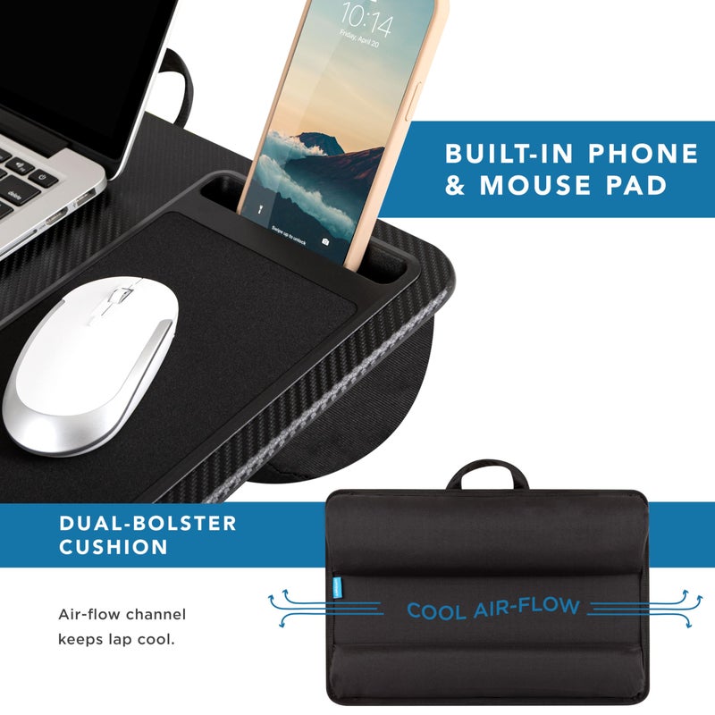 LAPGEAR Home Office Pro Lap Desk with Wrist Rest, Mouse Pad, and Phone Holder - Black Carbon - Fits up to 15.6 Inch Laptops - Style No. 91598 - Image 4