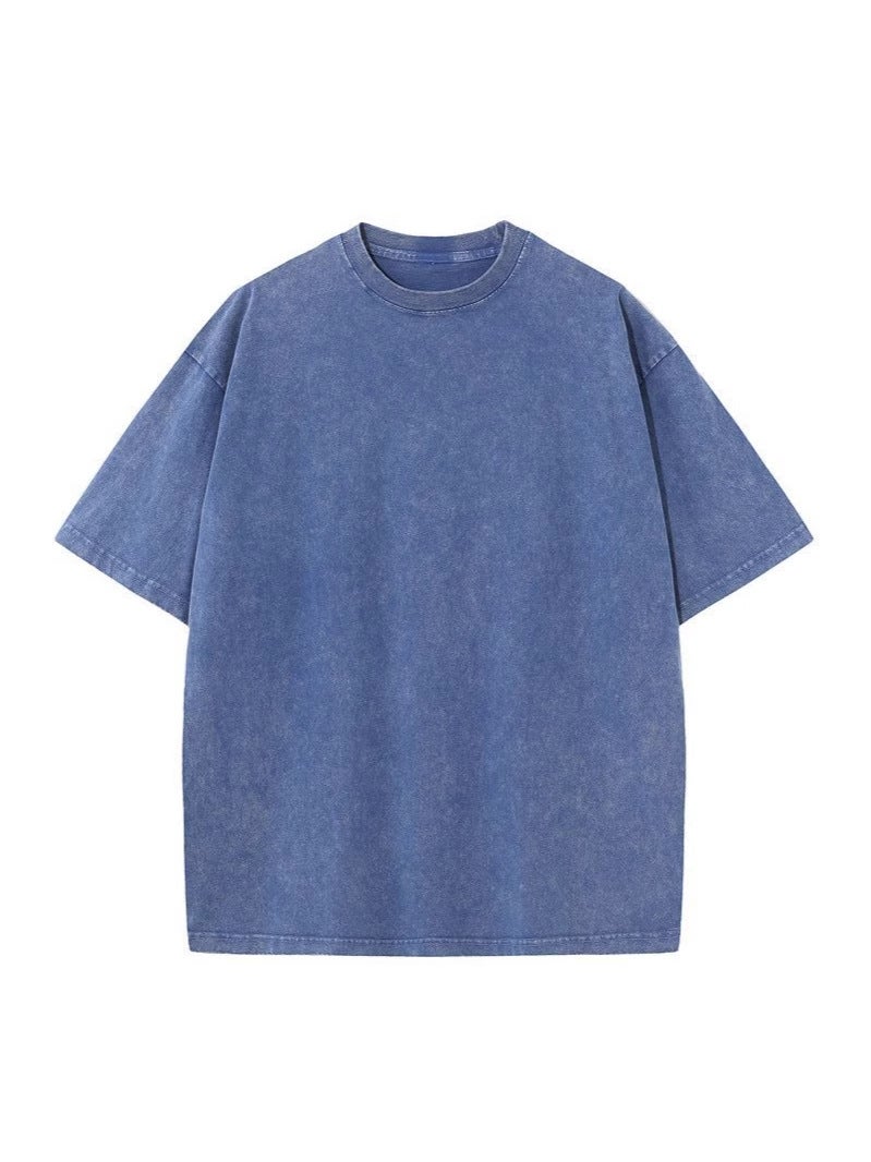 270G Washed Old Fried Snowflake Cotton Short Sleeve American Retro T-Shirt Men'S And Women'S Loose Oversize - Image 5