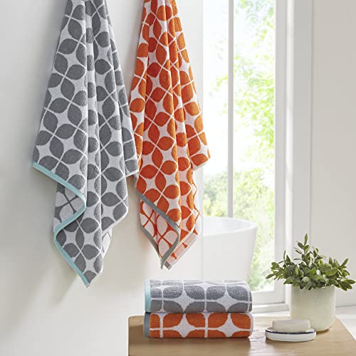 Intelligent Design Lita Cotton Bathroom Towels , Jacquard Highly Absorbent Bath Towel Set , 6-Piece Include 2 Bath Towels & 4 Hand Towels , Orange Grey - Image 2