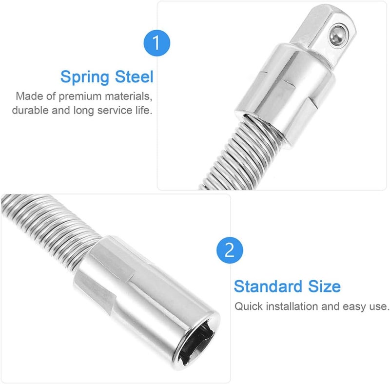 Flexible 1/2 Inch Socket Wrench Extension Bar, Spring Steel Ratchet Extension Rod with Bendable Shaft for Mechanic and Plumbing Use - Image 3