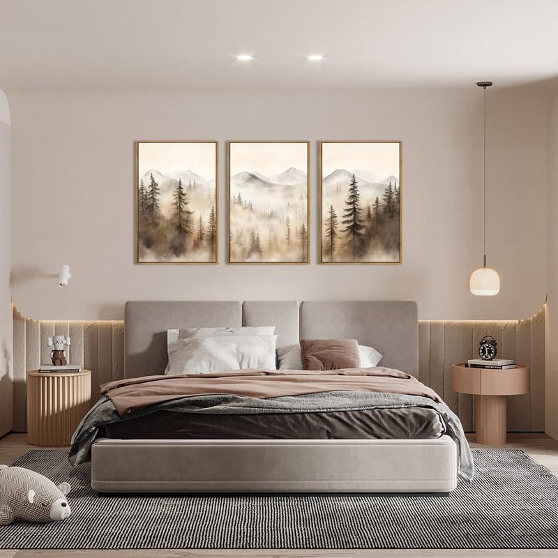 IARTTOP فن جدار قماش مؤطر كبير لغابة الجبال IARTTOP 16x24 بوصة مجموعة من 3 لوحات تجريدية للغابة الضبابية فن حديث للمنزل لغرفة المعيشة وغرفة الطعام - Image 5