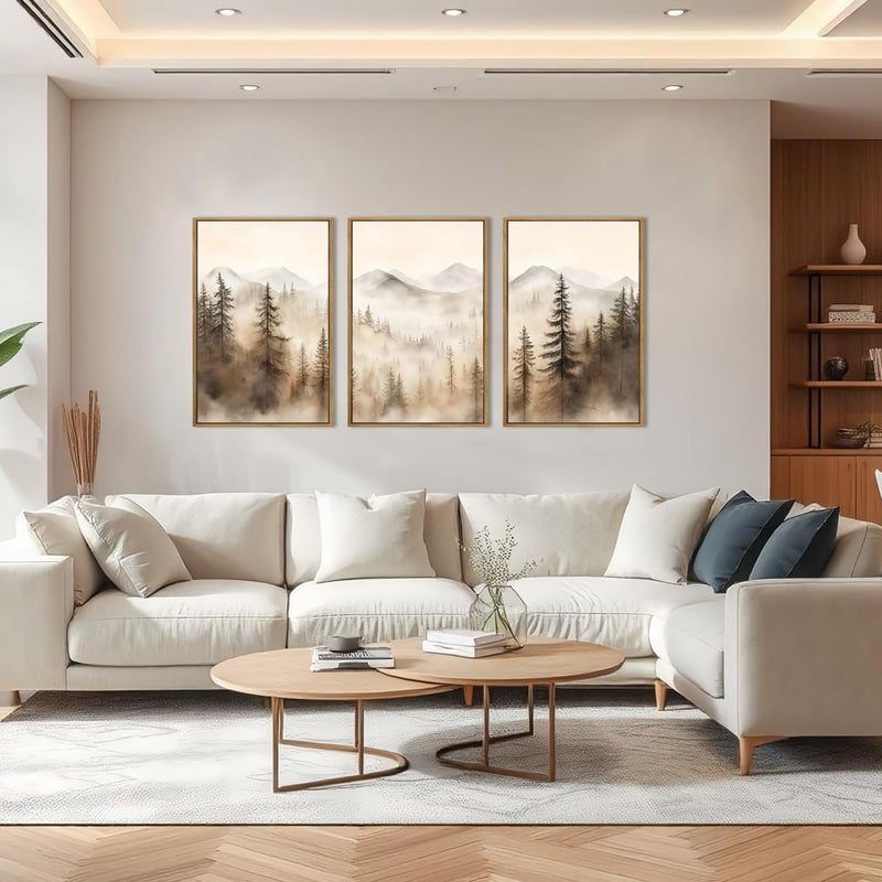 IARTTOP فن جدار قماش مؤطر كبير لغابة الجبال IARTTOP 16x24 بوصة مجموعة من 3 لوحات تجريدية للغابة الضبابية فن حديث للمنزل لغرفة المعيشة وغرفة الطعام - Image 3