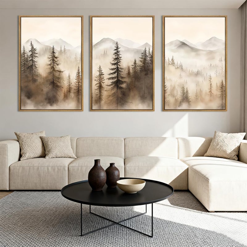 IARTTOP فن جدار قماش مؤطر كبير لغابة الجبال IARTTOP 16x24 بوصة مجموعة من 3 لوحات تجريدية للغابة الضبابية فن حديث للمنزل لغرفة المعيشة وغرفة الطعام - Image 4