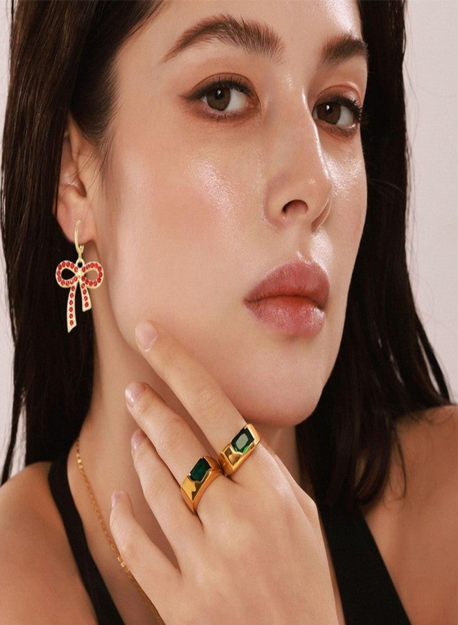 WCRAZYE 6 Pairs Gold Bow Earrings for Women Trendy Crystal Rhinestone Ribbon Bow Hoop Earrings Wedding Christmas Jewelry Gifts (Gold) - Image 3