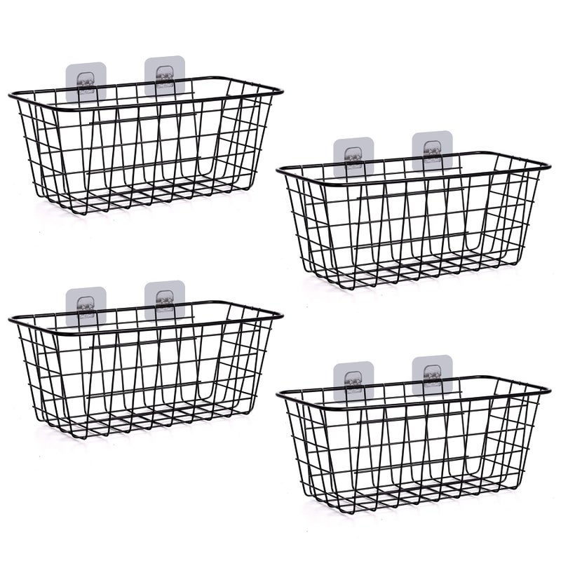 XINFULL 4 Pack Wire Storage Baskets Household Metal WallMounted Containers Organizer Bins for Kitchen Bathroom Freezer Pantry Closet Laundry Room Cabinets Garage Shelf Medium
