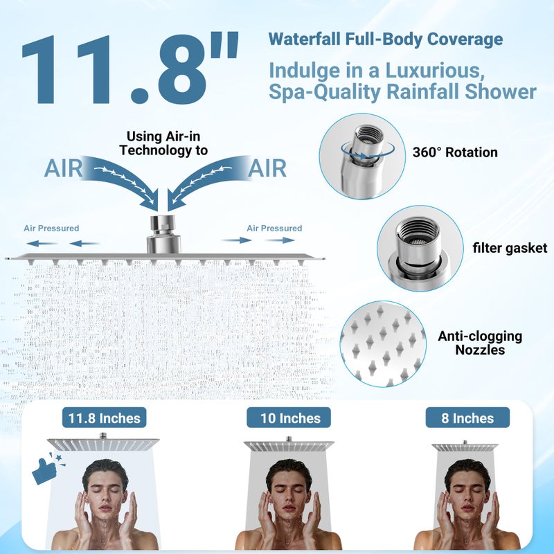 UltrTxenova Filtered Shower Head with Handheld, 11.8" Rain Shower Head, High Pressure 10-Function Handheld Shower Head, with 13.6" Adjustable Shower Head Extension Arm, Shower Head Holder Adhesive (Chrome) - Image 4