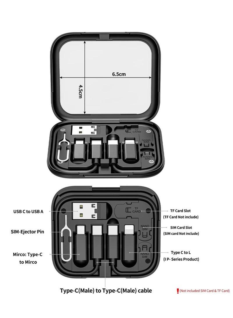 Excefore USB Adapter Cable Conversion Storage Box, USB C to USB C/Micro USB/IP Port/USB A Cable Converter, Data Transfer Tool Contains Card Slot Tray Eject Pin and Makeup Mirror, Use as Phone Holder (Black)  - Image 2