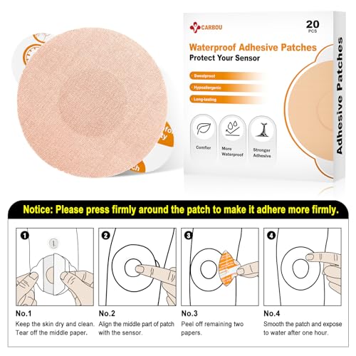 Carbou Freestyle Libre 2/3 Sensor Covers,20PCS Freestyle Adhesive Patches Waterproof CGM Cover for Libre,Enlite,Guardian –No Glue in The Center,Long Fixation for Your Sensor - Image 2