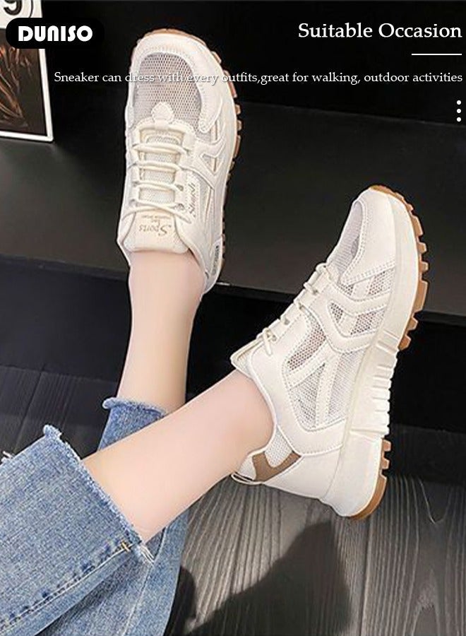 DUNISO Women's Platform Sneakers Low Top Walking Shoes for Lady Comfortable Lace Up   Fashion Breathable Casual Shoes for Indoor Outdoor Travel Work and Running Shoes - Image 3
