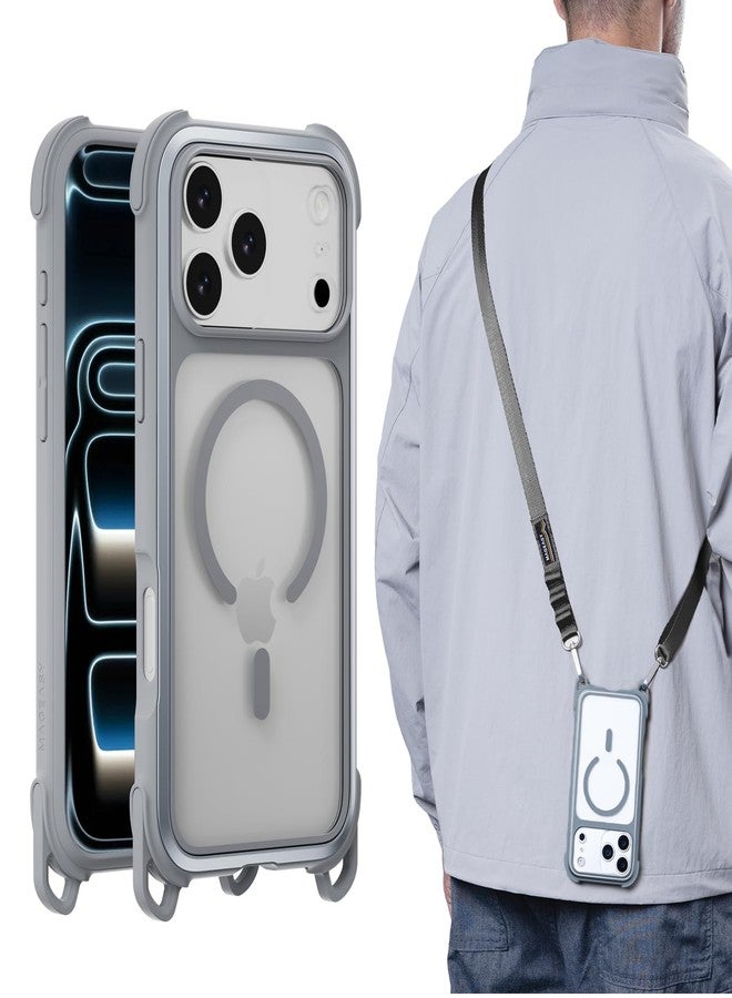 MAGEASY Compatible with iPhone 17 Pro Max 6.9" Case with Strap - 20ft Ultimate Drop Protection Compatible with MagSafe, Aluminum Frame | Odyssey Strap M (Mist) - Image 1
