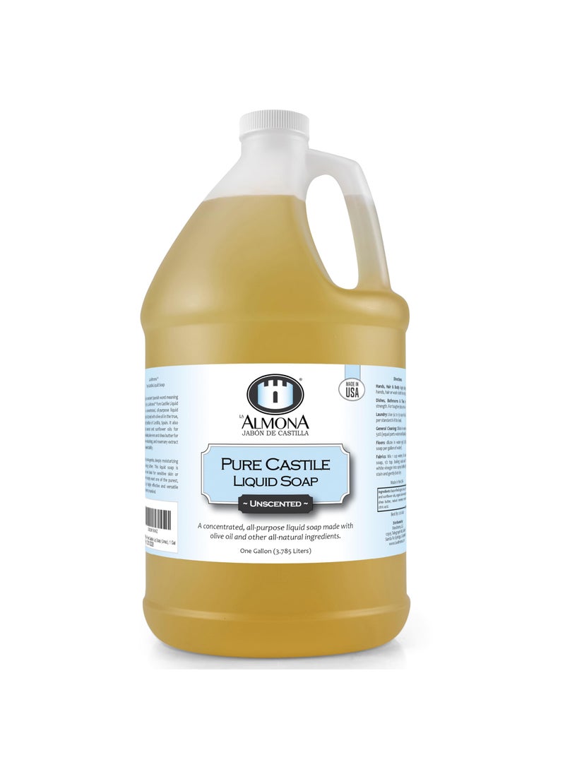 La Almona La Almona - Pure Castile Liquid Soap, UNSCENTED, 1 Gallon - Multipurpose: Hands, Face, Body, Laundry, Dishes & More - For Sensitive Skin, All-Natural Ingredients, Fragrance Free 