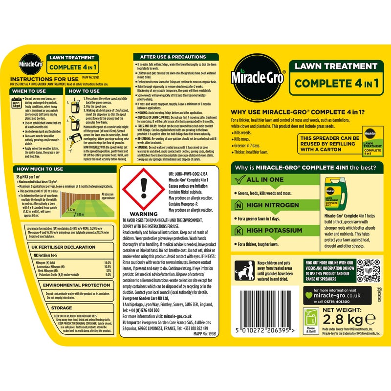 Miracle-Gro Complete 4 in 1 Lawn Food, 80 m² handheld spreader, Lawn Food, Weed & Moss Control - Image 3